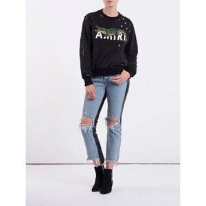 Amiri The Webster Leather Denim Crop Flare Jeans 26 40 Womens Blue New